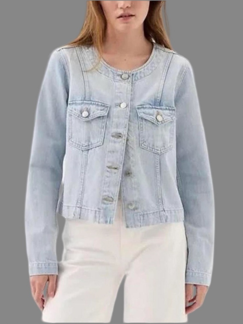 NWT Gap Denim Lt Blue Distressed Jacket SZ L Concert Festival Coastal Cowgirl